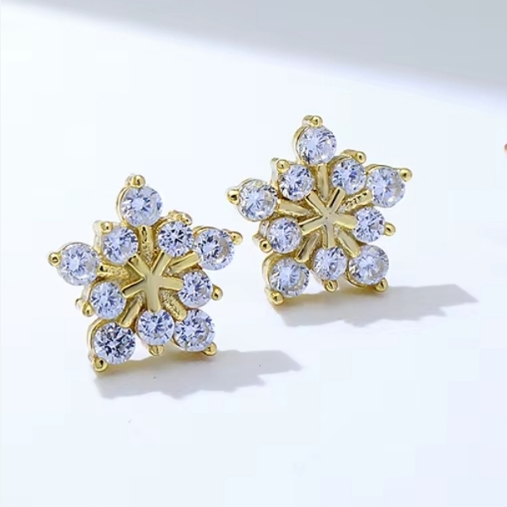 Sparkling Snowflake Rhinestone Earrings Gold